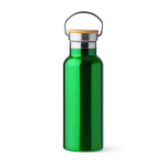 Bouteille en inox avec couvercle en bambou et anse pliable 500ml couleur vert pastel deuxième vue