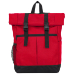 Sac à dos en polyester 900D avec rabat et sangles de fermeture couleur rouge deuxième vue