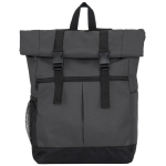 Sac à dos en polyester 900D avec rabat et sangles de fermeture couleur gris deuxième vue