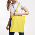 Tote bag en coton avec de longues poignées dans plusieurs couleurs couleur jaune vue détaillée 4