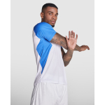 T-shirt technique avec manches raglan 140 g/m² Roly Direct Bugatti couleur blanc/bleu première vue d'usage