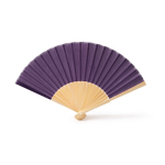 Éventail avec tiges en bambou et tissu en polyester en couleurs couleur violet deuxième vue