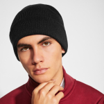 Bonnet en tricot acrylique avec revers double 320 g/m² couleur noir vue détaillée 2