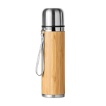 Bouteille isotherme en acier avec revêtement en bambou 420ml couleur argenté première vue d'usage
