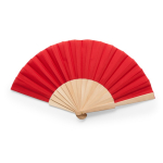 Éventail de couleurs avec tissu en polyester et tiges en bois couleur rouge première vue d'usage