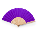 Éventail de couleurs avec tissu en polyester et tiges en bois couleur violet deuxième vue