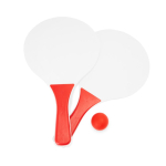 Set de tennis de plage avec 2 raquettes en bois et 1 balle couleur rouge deuxième vue