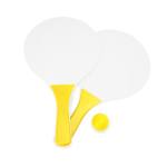 Set de tennis de plage avec 2 raquettes en bois et 1 balle couleur jaune deuxième vue