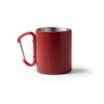 Tasse en acier recyclé 304 à double paroi avec anse mousqueton 300ml couleur rouge deuxième vue