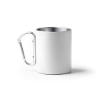 Tasse en acier recyclé 304 à double paroi avec anse mousqueton 300ml couleur blanc deuxième vue