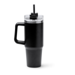 Bouteille isotherme en acier inoxydable recyclé avec paille 870ml couleur noir deuxième vue