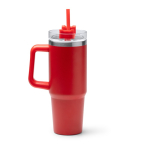Bouteille isotherme en acier inoxydable recyclé avec paille 870ml couleur rouge deuxième vue