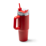 Bouteille isotherme en acier inoxydable recyclé avec paille 870ml couleur rouge première vue d'usage