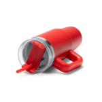 Bouteille isotherme en acier inoxydable recyclé avec paille 870ml couleur rouge vue détaillée 1