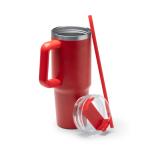 Bouteille isotherme en acier inoxydable recyclé avec paille 870ml couleur rouge vue détaillée 2
