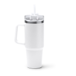 Bouteille isotherme en acier inoxydable recyclé avec paille 870ml couleur blanc deuxième vue