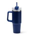 Bouteille isotherme en acier inoxydable recyclé avec paille 870ml couleur bleu marine deuxième vue