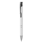 Stylo en aluminium recyclé avec bouton-poussoir encre bleue couleur blanc première vue