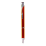 Stylo en aluminium recyclé avec bouton-poussoir encre bleue couleur marron orangé première vue