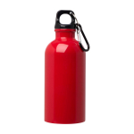 Gourde en acier inoxydable recyclé avec mousqueton 400ml couleur rouge deuxième vue frontale