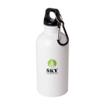 Gourde en acier inoxydable recyclé avec mousqueton 400ml couleur blanc vue avec impression sérigraphique
