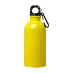 Gourde en acier inoxydable recyclé avec mousqueton 400ml couleur jaune deuxième vue frontale
