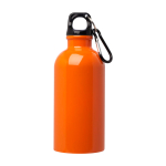 Gourde en acier inoxydable recyclé avec mousqueton 400ml couleur orange deuxième vue frontale