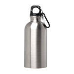 Gourde en acier inoxydable recyclé avec mousqueton 400ml couleur argenté deuxième vue frontale