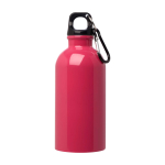 Gourde en acier inoxydable recyclé avec mousqueton 400ml couleur fuchsia deuxième vue frontale