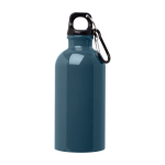 Gourde en acier inoxydable recyclé avec mousqueton 400ml couleur cyan deuxième vue frontale