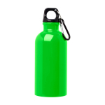 Gourde en acier inoxydable recyclé avec mousqueton 400ml couleur vert fluorescent deuxième vue frontale