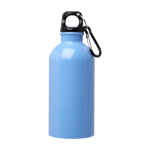 Gourde en acier inoxydable recyclé avec mousqueton 400ml couleur bleu pastel deuxième vue frontale