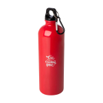 Gourde en acier inoxydable recyclé avec mousqueton 750ml couleur rouge vue avec impression sérigraphique