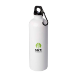 Gourde en acier inoxydable recyclé avec mousqueton 750ml couleur blanc vue avec impression sérigraphique