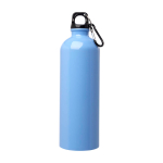 Gourde en acier inoxydable recyclé avec mousqueton 750ml couleur bleu pastel deuxième vue frontale