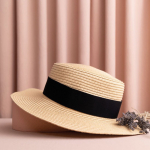 Chapeau en papier couleur naturelle avec ruban coloré à personnaliser sixième vue