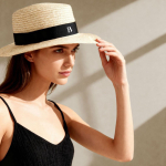 Chapeau en papier couleur naturelle avec ruban coloré à personnaliser vue détail 3