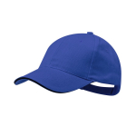 Casquette en coton peigné 6 panneaux avec détail sur la visière couleur bleu deuxième vue
