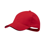 Casquette en coton peigné 6 panneaux avec détail sur la visière couleur rouge première vue