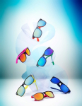 Lunettes de soleil avec monture bicolore et verres effet miroir couleur bleu troisième vue