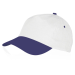 Casquette 5 panneaux en coton avec velcro en plusieurs coloris couleur blanc/bleu