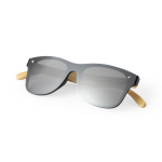 Lunettes de soleil avec branches en bambou, verres noirs effet miroir couleur bois troisième vue