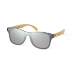 Lunettes de soleil avec branches en bambou, verres noirs effet miroir couleur bois première vue