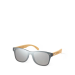Lunettes de soleil avec branches en bambou, verres noirs effet miroir vue principale