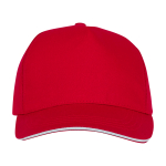 Casquette sandwich en coton à 5 panneaux 175 g/m² couleur rouge deuxième vue frontale