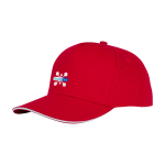 Casquette sandwich en coton à 5 panneaux 175 g/m² couleur rouge vue impression transfert