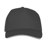 Casquette sandwich en coton à 5 panneaux 175 g/m² couleur gris taupe deuxième vue frontale