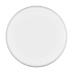 Frisbee rond en plastique recyclé avec finition mouchetée couleur blanc deuxième vue frontale