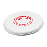 Frisbee rond en plastique recyclé avec finition mouchetée couleur blanc vue impression sérigraphique