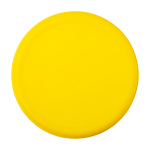 Frisbee rond en plastique recyclé avec finition mouchetée couleur jaune deuxième vue frontale